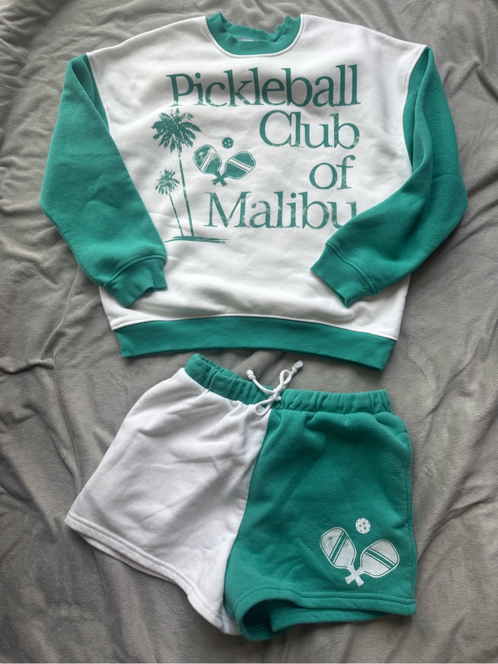 Pickleball Club of Malibu Two-Piece Sweatshirt & Shorts Set - Green and White